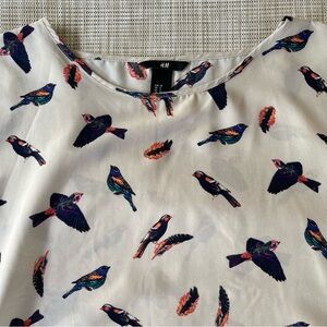 H&M Blouse with Navy & Multicolor Bird Print